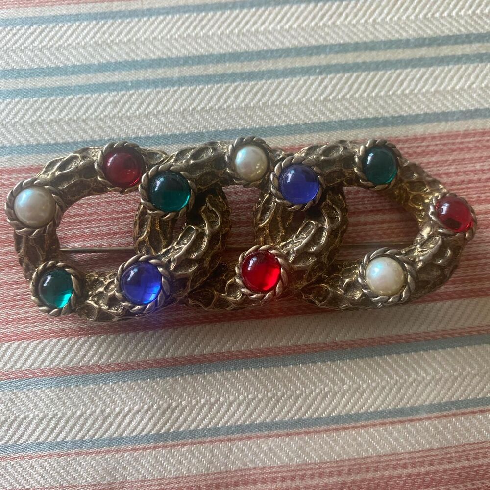 Les Bernard VO 1980's made in USA Multi Stone Brooch Pin